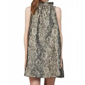 NEW FATE BY LFD floral jacquard bow neck dress in olive